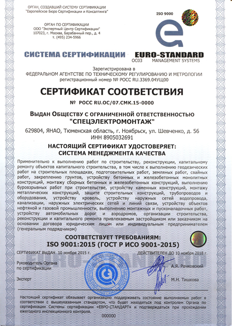 Сертификат ISO 9001. Евро-Стандарт